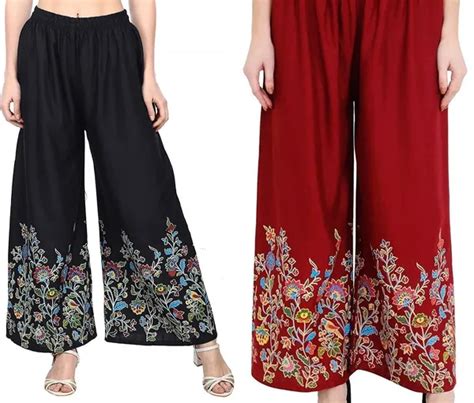 Aura Glam Plus Size Combo Floral Palazzo - Black & Maroon | Upto 6xl ...