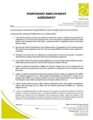 Fillable Online Temporary employment agreement - Emery HR Fax Email ...