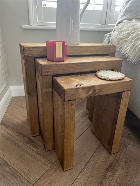 Rustic Wooden Reclaimed Timber Nest of Tables Solid Wood Room Storage ...
