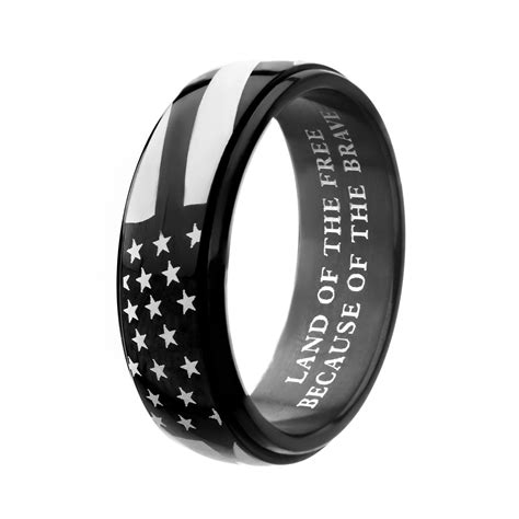 Buy Black & Silver Stainless Steel Stars with Stripes Band Ring Online ...
