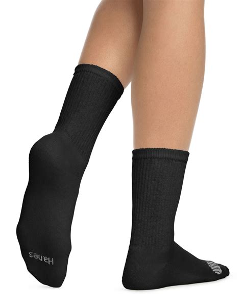 Hanes - Hanes Womens Cool Comfort Crew Socks 6-Pack, 5-9, Black w/White ...