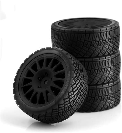 Amazon.com: Chanmoo 1/10 RC Rally Car Tires 12mm Hex Plastic Wheels Rims & On Road Tyres For 1/ ...