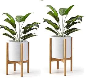 Weston Crafts Plant Stand Modern Set 2 Pieces Wooden Home Decor Piece ...
