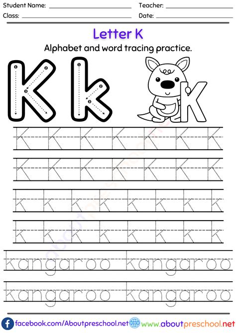 Trace Letter K Worksheets Preschool