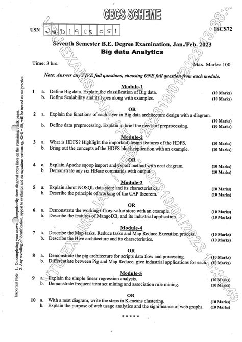 BDA 18CS72 Feb 2023 - question paper - computer science vtu - Studocu