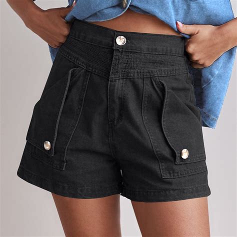 Sakmal Black Women Shorts Denim Vintage Cargo 5 Inch Inseam High ...