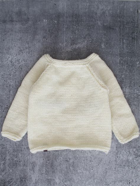 Handknitted Waffel Stitch Sweater for Kids - Cream