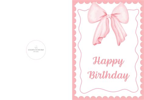 Pink Bow Birthday Card – Minimalist Printable Design (digital Download ...