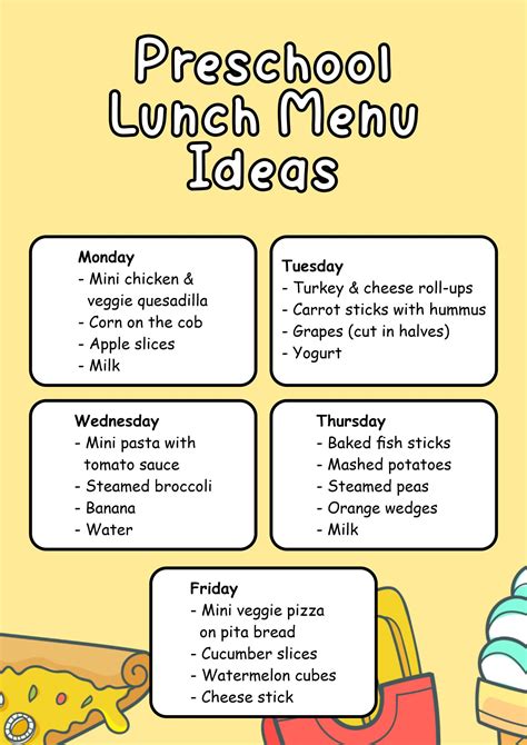 Preschool Lunch Menu - 10 Free PDF Printables | Printablee