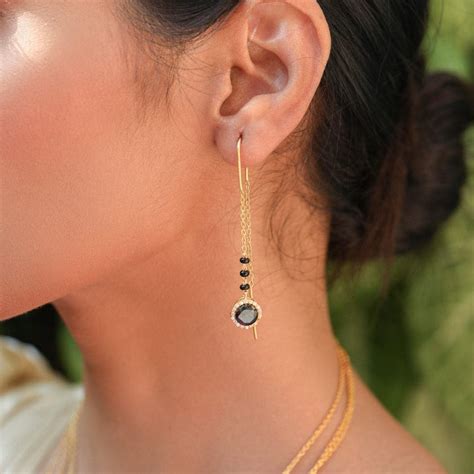 Black Onyx Silver Mangalsutra Sui Dhaga Earring – Unniyarcha