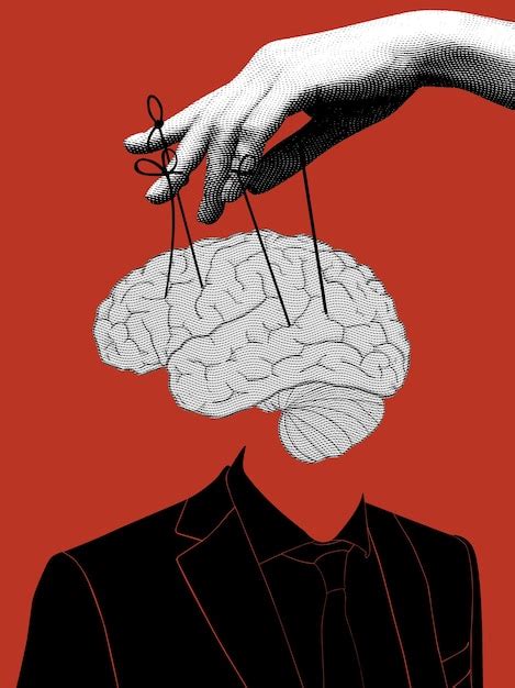 Concept de dictature avec cerveau et fil | Photo Premium