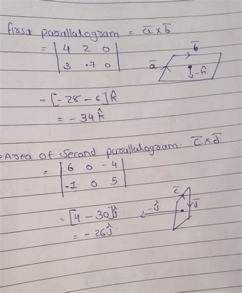 . Calculate the area of the parallelograms based on the following pairs ...