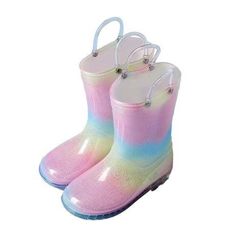 Toddler Kids Glitter Light Up Rain Boots For Girls Rainbow Rain Shoes ...