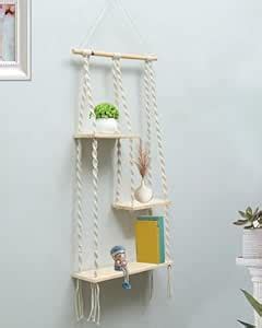 Homesake® "Macrame Hanging Shelf, Pine Wood Wall Shelves with Handmade ...