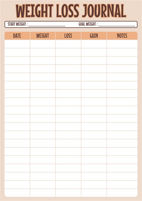 Weight Loss Diary - 10 Free PDF Printables | Printablee