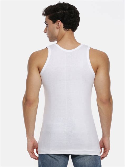 Mens Soft Fine Cotton Jersy White Banian RN Compact (2 PCs Pack)-Back view
