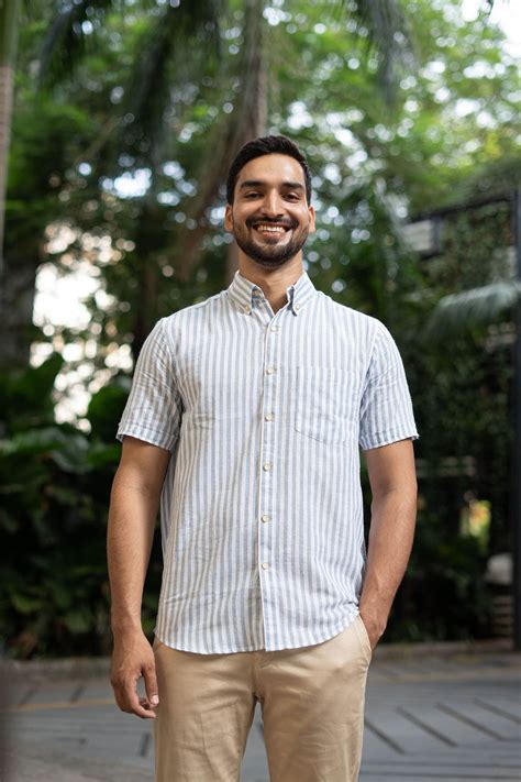 Light Blue Stripes · Button Down Collar · Half Sleeve Shirt – Earthy Route