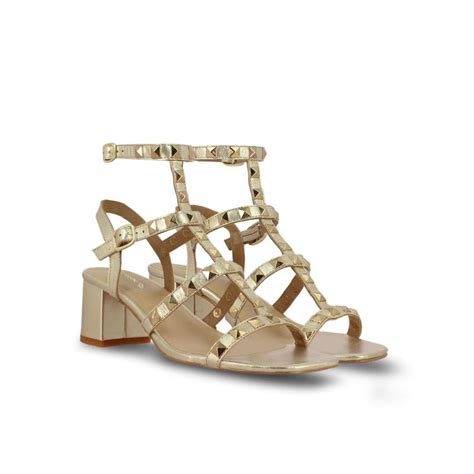 Buy Saint G Gold Leather Metal Studded Block Heels Online