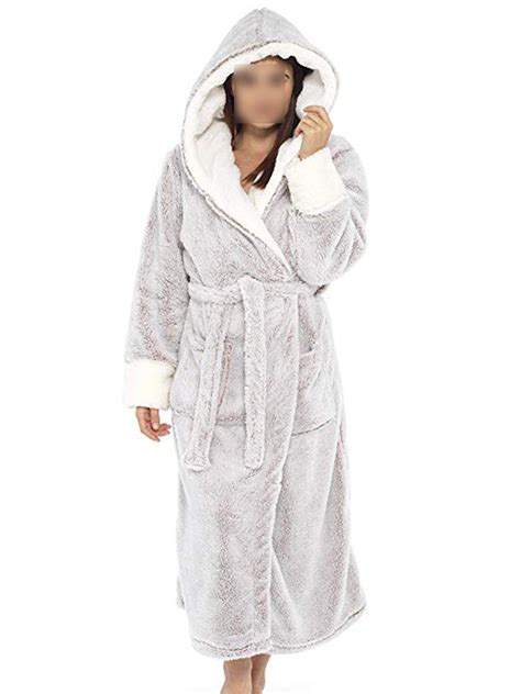 Grianlook Ladies Fuzzy Plush Bathrobe Solid Color Sleepwear Long Sleeve ...