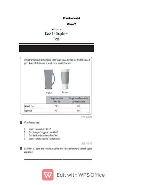 Practice test 4 class 7 - physical education test review 2024 ...
