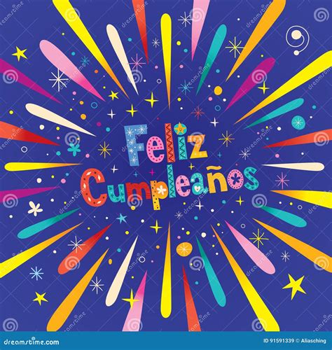 Feliz Cumpleanos - Happy Birthday in Spanish Greeting Card Stock Vector ...