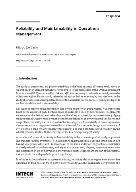 Intech-reliability and maintainability in operations management ...