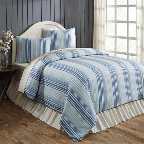 Lake Coast Blue Stripe Queen Duvet Cover - Teton Timberline Trading