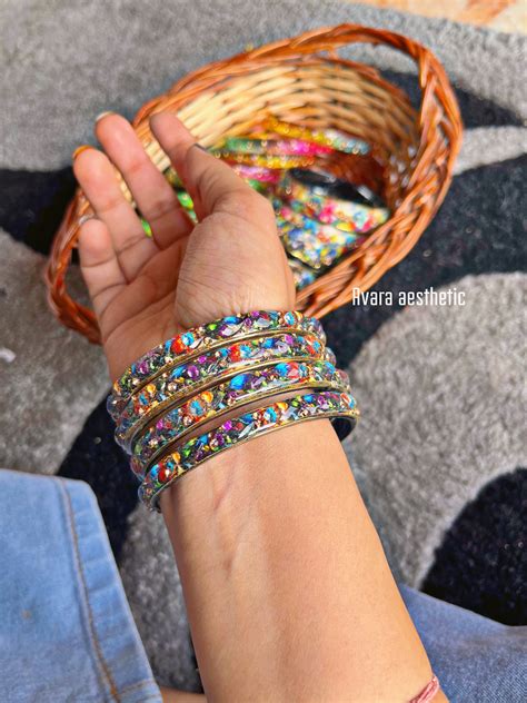 Midnight phool (dark blue golden floral stack )💙 stack of 4 bracelets ...