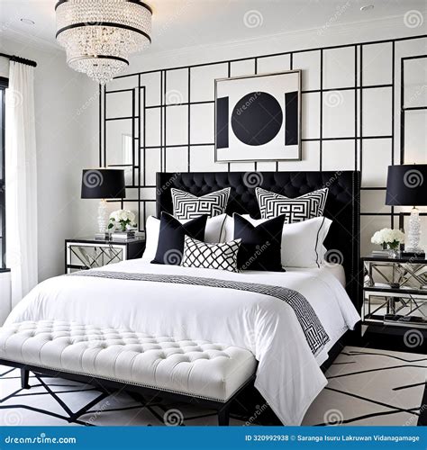 Luxurious Black-and-White Themed Bedroom with Modern Elegance Stock ...