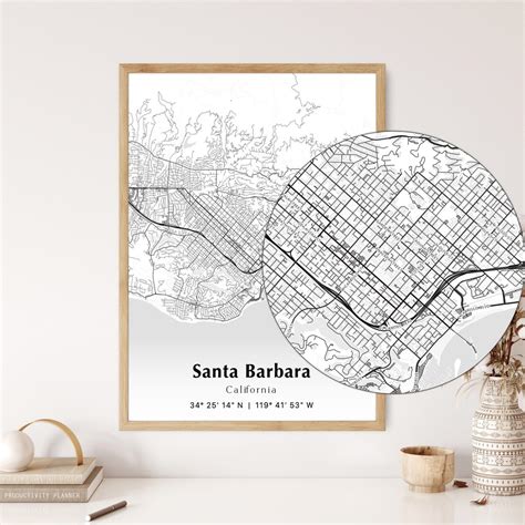 Santa Barbara City Map Print, Santa Barbara California Map Poster, USA ...