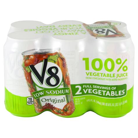 V8 Low Sodium Original 100% Vegetable Juice, 11.5 fl oz Can (6 Pack) 69 ...