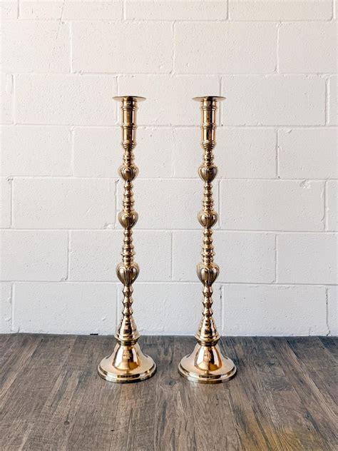 Set of (2) Vintage Solid Brass Floor Candle Holders | 34 5/8" - Etsy