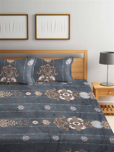 Klotthe Multi Floral 300 TC Cotton Blend Double Bedsheet with 2 Pillow ...