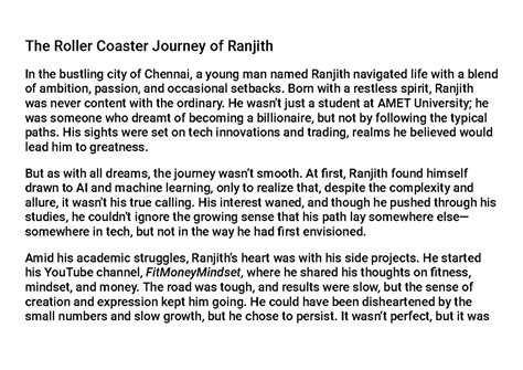 The Roller Coaster Journey of Ranjith: Ambitions and Setbacks - Studocu