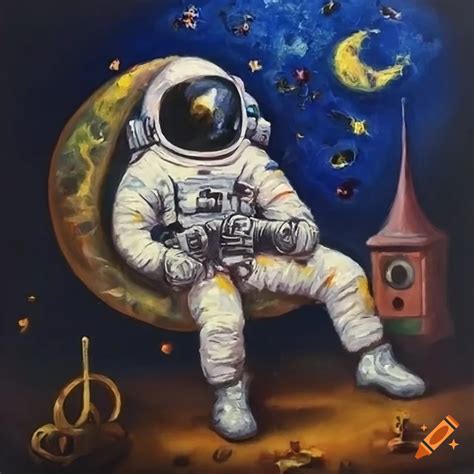 Astronaut with a wizard hat on a crescent moon smoking a pipe on Craiyon