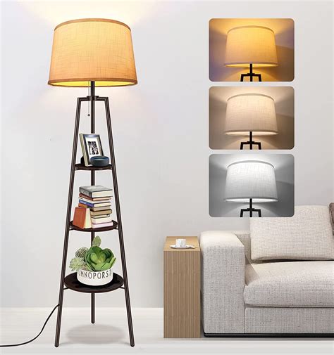 OUTON Tripod Floor Lamp with Shelves, 3 Color Bulbs, Corner Light for ...