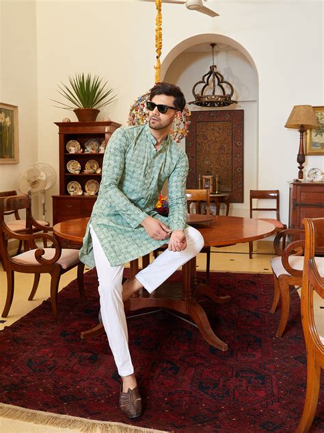 Elevate Your Ethnic Style: Green Printed Pure Cotton Straight Kurta ...