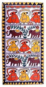 Smita's Elephant and Bird Madhubani Painting (Handmade Paper, 35 x 2 x ...