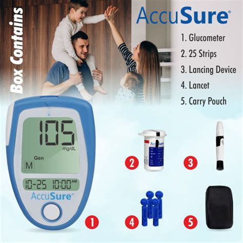 AccuSure Glucometer Machine Comes with 25 Test Strips & 10 Lancet ...