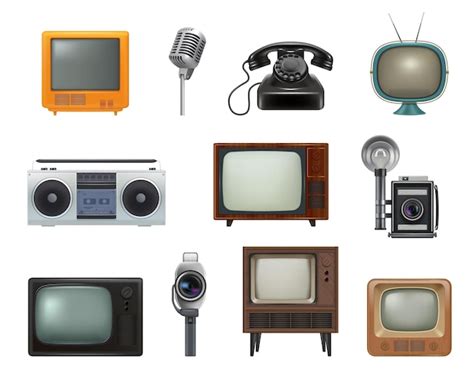 Técnicas de estilo antigo, aparelhos domésticos retrô dos anos 80 ...