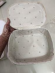 atorakushon Fabric Dotted Cream Makeup Storage Box Travelling Vanity ...