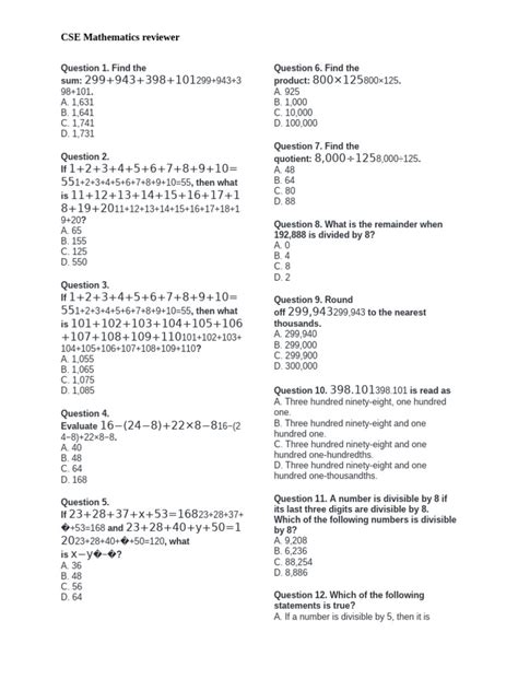 Image result for CSE Math Problems