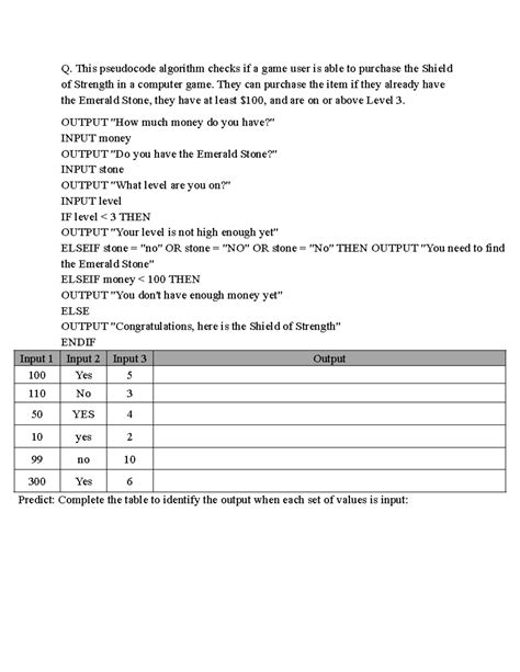 Pseudocode Algorithm for Shield of Strength Purchase Validation - Studocu