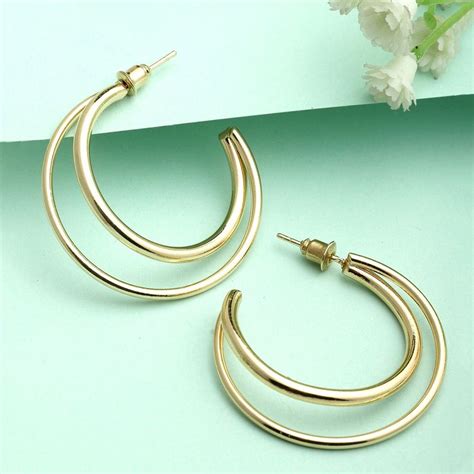 Buy Karatcart Women Gold Plated Contemporary Half Hoop Earrings Online