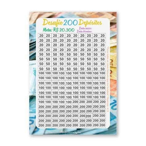 Arte digital para impressão Desafio 200 depósitos - Meta 20 mil
