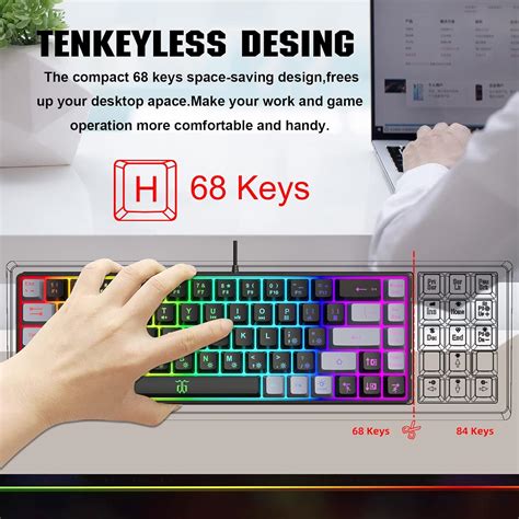 Buy Snpurdiri 60% Membrane Gaming Keyboard, RGB Compact Mini 68 Keys ...
