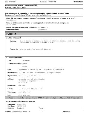 Fillable Online eurowilson NHS Research Ethics Committee Application ...