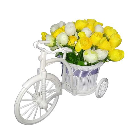 Buy Sky Trends Flower Cycle Yellow White Flower Plastic Flower Basket ...
