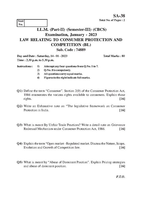 Consumer Protection and Competition qp 3 - Q1) Define the term ...