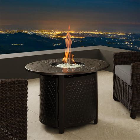 Palm Way 32 Inch Round Aluminum Natural Gas Fire Pit Table in Antique ...